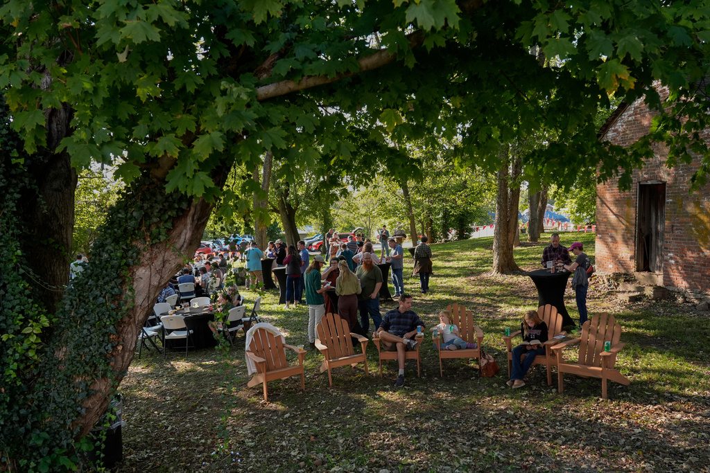 Family, friends, and supporters gather for the Beef Bash 2025 tasting event at the Berry Center, Saturday, Oct. 11, 2025, in New Castle, Ky. (AP Photo/Carolyn Kaster)