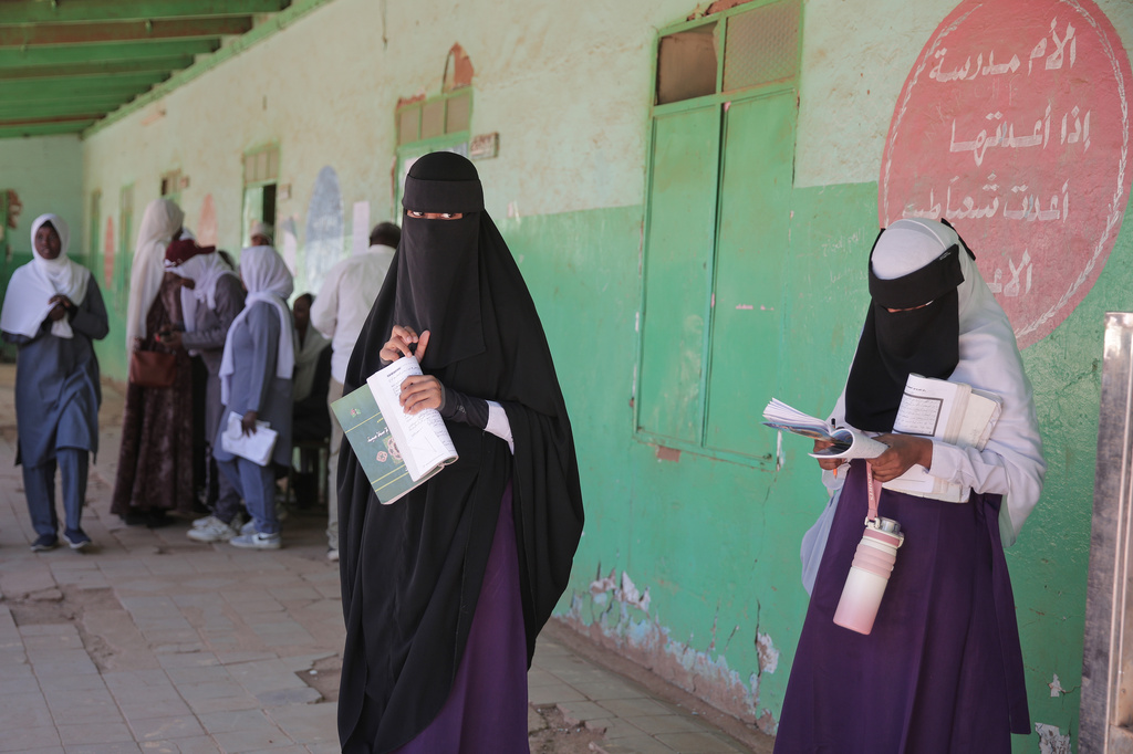 Students prepare to enter Sudanese secondary school certificate exams under the control of the Sudanese Armed Forces (SAF), in Khartoum, Sudan, Monday, April 13, 2026. (AP Photo/Marwan Ali)