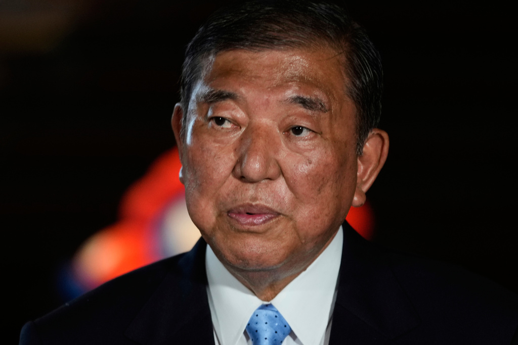 FILE - Japanese Prime Minister Shigeru Ishiba speaks to the media after meeting with U.S. Treasury Secretary Scott Bessent at the prime minister's office in Tokyo, Japan, Friday, July 18, 2025. (AP Photo/Shuji Kajiyama, Pool, File)