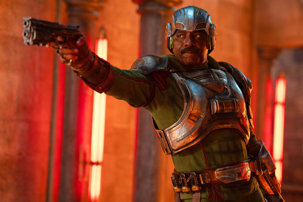 This image released by Amazon MGM Studios shows Idris Elba in a scene from "Masters of the Universe." (Amazon MGM Studios via AP)