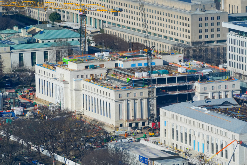 FILE - The Federal Reserve Board Building is seen as it undergoes renovations, Jan., 13, 2026, in Washington. (AP Photo/Pablo Martinez Monsivais, File)