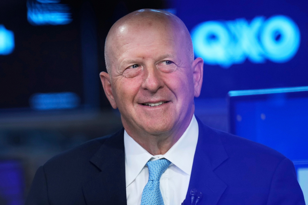 FILE - Goldman Sachs CEO David Solomon is interviewed on the floor of the New York Stock Exchange in New York, Wednesday, July 16, 2025. (AP Photo/Seth Wenig, File)