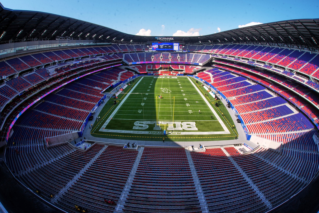 FILE - Highmark Stadium is seen before an NFL exhibition football game between the Pittsburgh Steelers and Buffalo Bills in Orchard Park, NY, Aug. 27, 2026. (AP Photo/Gene J. Puskar, File)