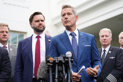 Transportation Secretary Sean Duffy, from right, speaks alongside Vice President JD Vance and Chris Sununu, president & CEO of Airlines for America, about the impact of the government shutdown on the aviation industry, outside of the West Wing of the White House, Thursday, Oct. 30, 2025, in Washington. (AP Photo/Jacquelyn Martin) Transportation Secretary Sean Duffy, from right, speaks alongside Vice President JD Vance and Chris Sununu, president & CEO of Airlines for America, about the impact of the government shutdown on the aviation industry, outside of the West Wing of the White House, Thursday, Oct. 30, 2025, in Washington. (AP Photo/Jacquelyn Martin)