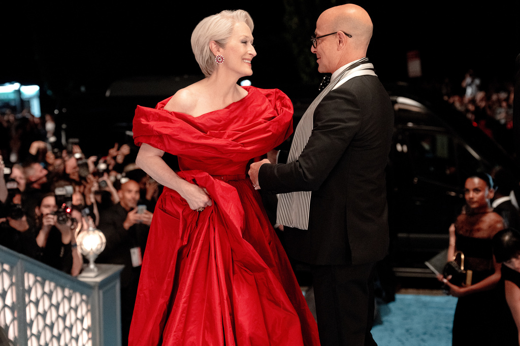 This image released by 20th Century Studios shows Meryl Streep, left, and Stanley Tucci in a scene from "The Devil Wears Prada 2." (Macall Polay/ 20th Century Studios via AP)