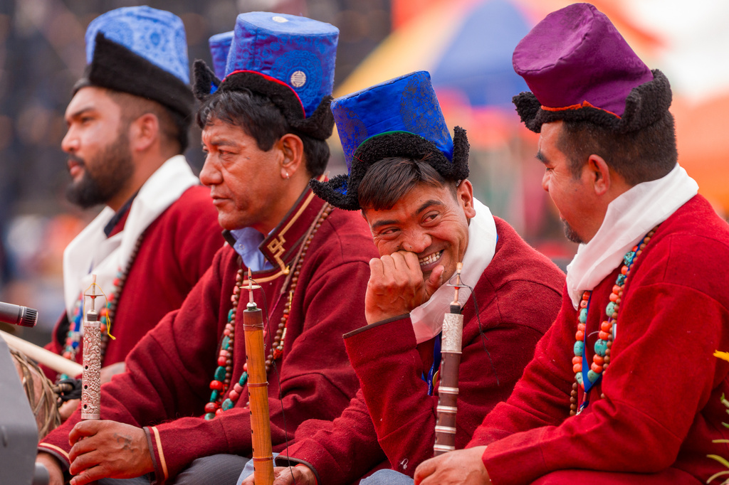 Ladakhi artistes in a traditional costume wait to perform during the birthday celebrations of Tibetan spiritual leader the Dalai Lama, in Leh, India, Monday, July 6, 2026. (AP Photo/Tenzin Choejor)