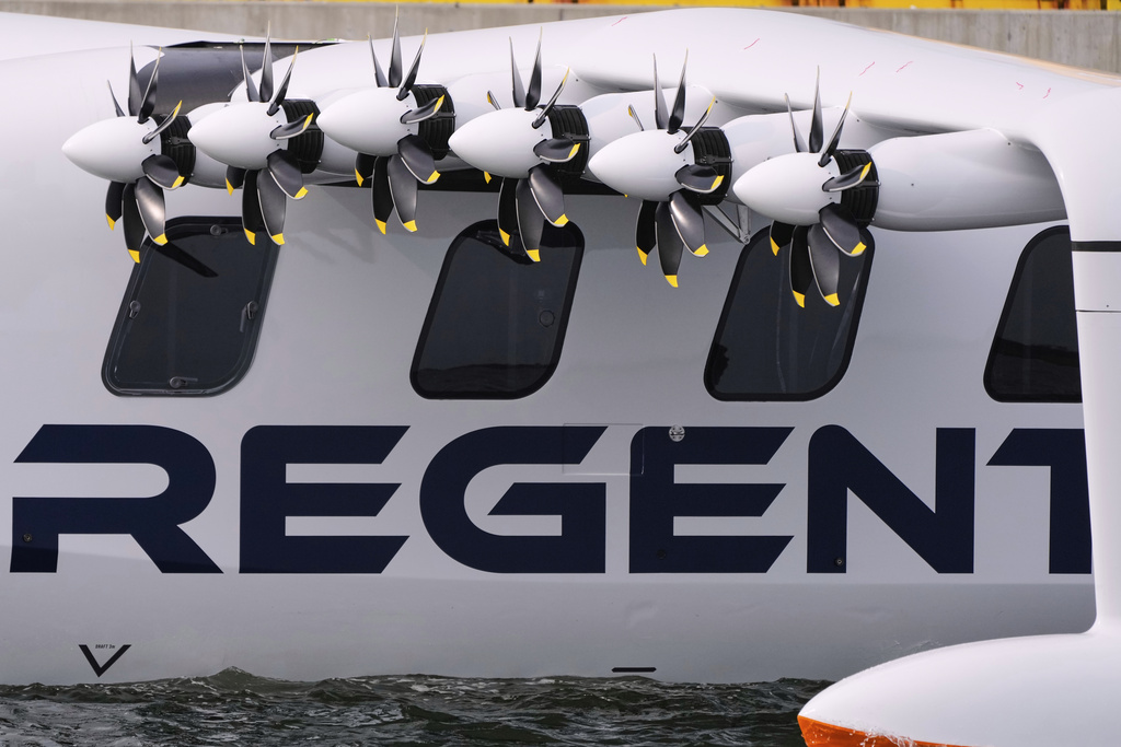 S ix of the twelve propeller-driven, electric engines hang from the REGENT Viceroy Seaglider, a winged passenger ferry, during a test run on Narragansett Bay, Wednesday, Aug. 6, 2025, off the coast of North Kingstown, R.I. (AP Photo/Charles Krupa)