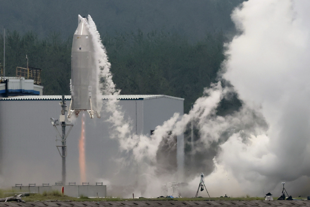 The Reusable Vehicle eXperiment, known as RV-X, is seen in a test launch at the Noshiro Rocket Testing Center of the Japan Aerospace Exploration Agency in Noshiro, northern Japan, Saturday, July 11, 2026. (Naoki Kawano/Kyodo News via AP)