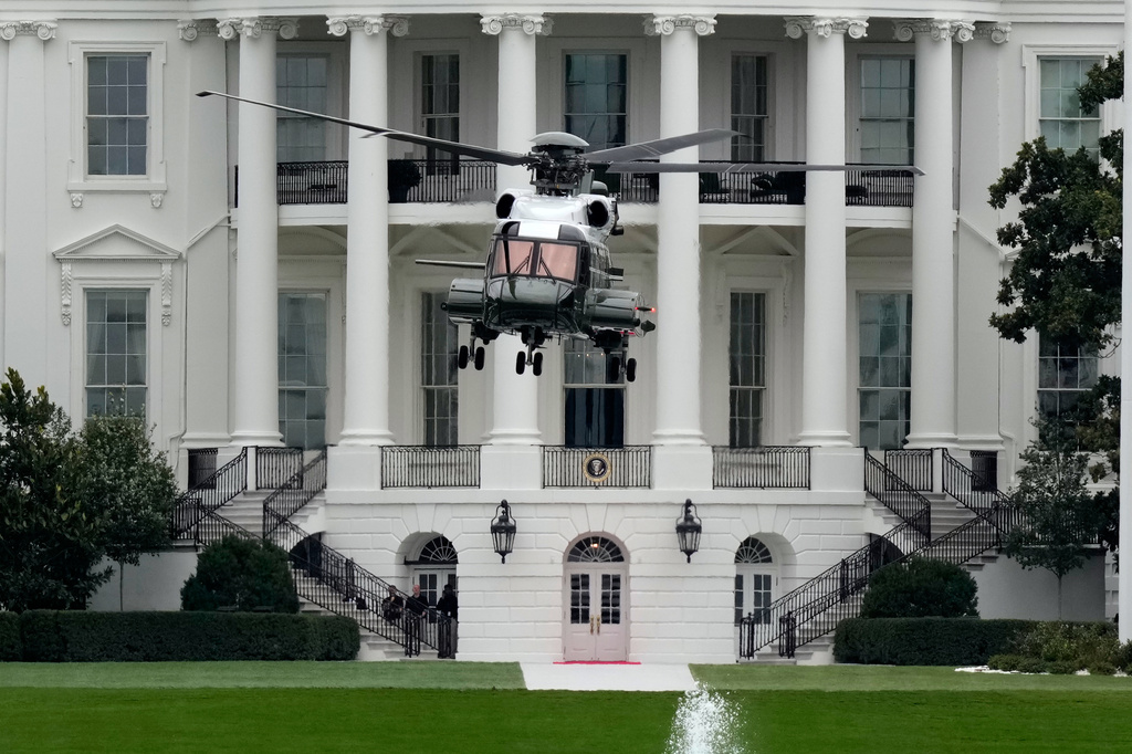 Marine One lifts off from the South Lawn of the White House after President Donald Trump and China's President Xi Jinping toured the helicopter, Thursday, Sept. 24, 2026, in Washington, during a State Visit. (AP Photo/Carolyn Kaster)