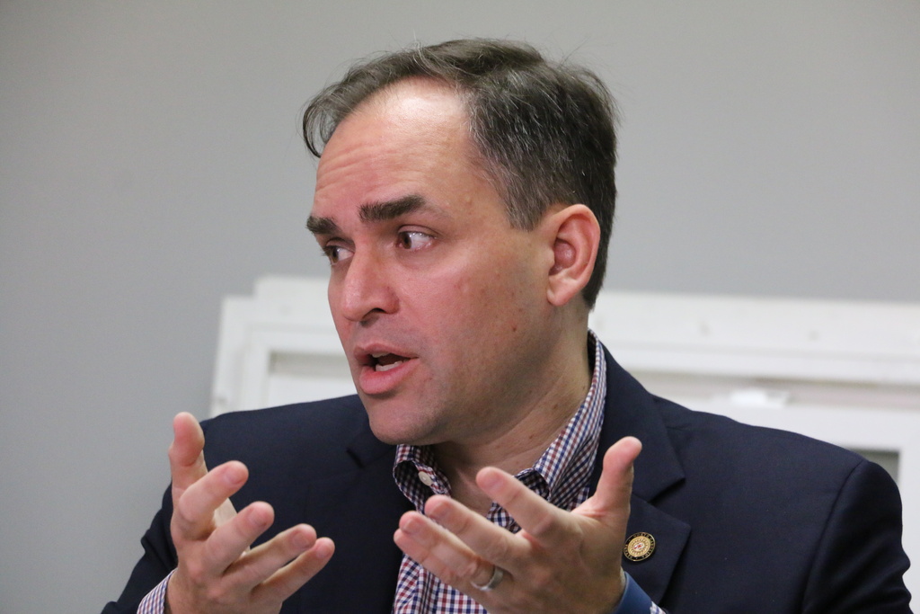 FILE - U.S. Rep. Wiley Nickel, D-N.C. speaks during a roundtable discussion in Raleigh, N.C. on Oct. 3, 2022. (AP Photo/Hannah Schoenbaum, file)