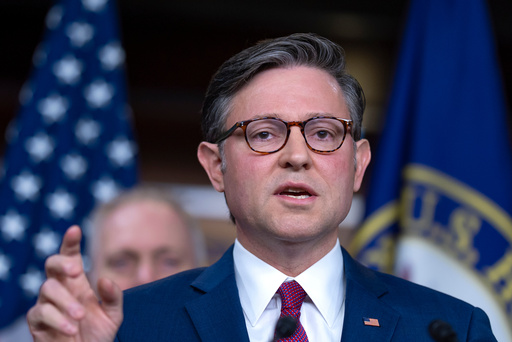 Speaker of the House Mike Johnson, R-La., addresses reporters on day 17 of the government shutdown with no resolution in sight to the crisis, at the Capitol in Washington, Friday, Oct. 17, 2025. (AP Photo/J. Scott Applewhite) Speaker of the House Mike Johnson, R-La., addresses reporters on day 17 of the government shutdown with no resolution in sight to the crisis, at the Capitol in Washington, Friday, Oct. 17, 2025. (AP Photo/J. Scott Applewhite)