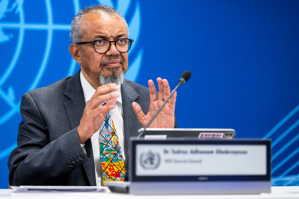 Tedros Adhanom Ghebreyesus, Director General of the World Health Organization (WHO), speaks to the media regarding the epidemic of Ebola and global health issues during a press conference, at the World Health Organization (WHO) headquarters in Geneva, Switzerland, Wednesday, July 2, 2026. (Martial Trezzini/Keystone via AP)