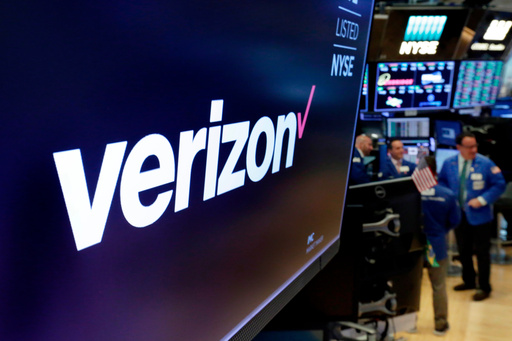 FILE - This April 23, 2018, file photo shows the logo for Verizon above a trading post on the floor of the New York Stock Exchange. (AP Photo/Richard Drew, File) FILE - This April 23, 2018, file photo shows the logo for Verizon above a trading post on the floor of the New York Stock Exchange. (AP Photo/Richard Drew, File)