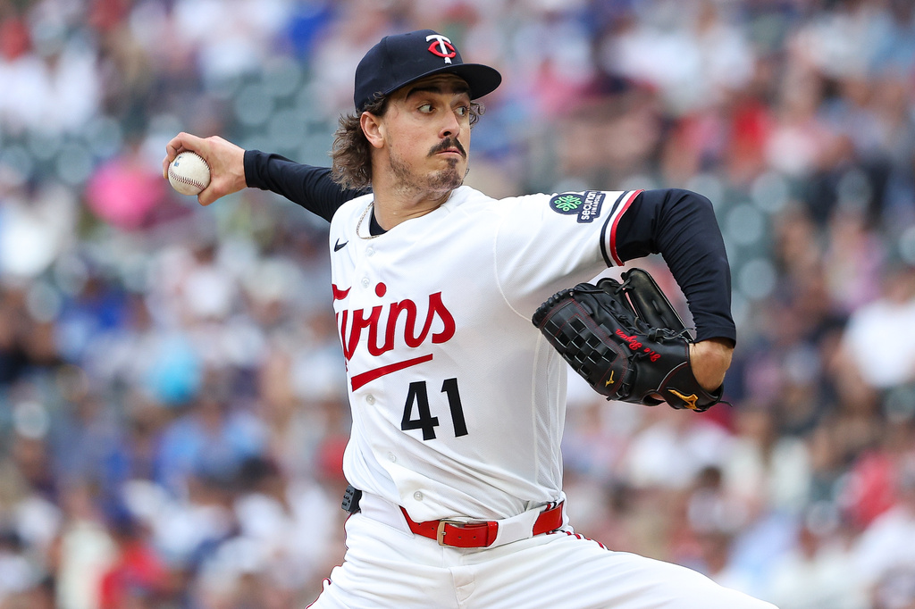 Minnesota Twins pitcher Joe Ryan (41) delivers against the Los Angeles Dodgers during the first inning of a baseball game, Wednesday, June 24, 2026, in Minneapolis. (AP Photo/Matt Krohn)