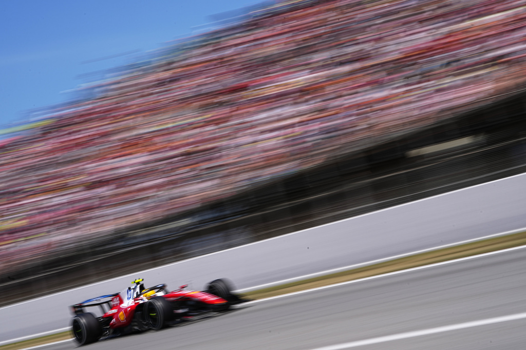 Ferrari driver Lewis Hamilton of Britain steers his car during the Spain F1 Grand Prix race at the Barcelona Catalunya racetrack in Montmelo, near Barcelona, Spain, Sunday, June 14, 2026. (AP Photo/Fatima Shbair)