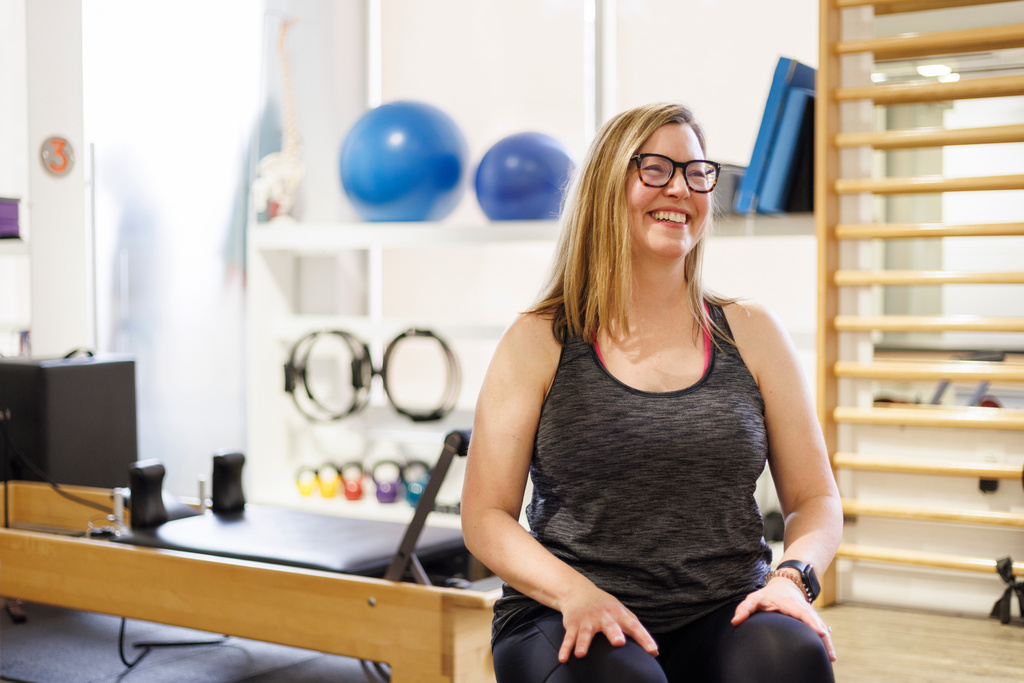 Sarah Baldassaro poses for a portrait at the Center for Orthopedic Rehab and Exercise on Thursday, Jan. 8, 2026, in Washington. (AP Photo/Moriah Ratner)