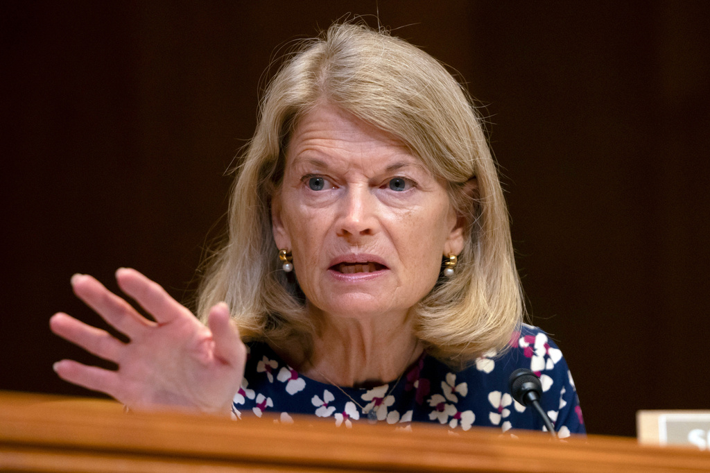 FILE - Sen. Lisa Murkowski, R-Alaska, speaks during a hearing of the Homeland Security subcommittee of the Senate Committee on Appropriations on Capitol Hill, April 10, 2024, in Washington. (AP Photo/Mark Schiefelbein, File)
