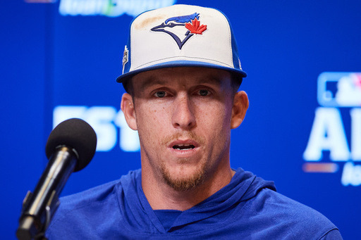 Toronto Blue Jays' Myles Straw speaks with the media ahead of Game 1 of baseball's American League Championship Series against the Seattle Mariners in Toronto, Saturday, Oct. 11, 2025. (Sammy Kogan/The Canadian Press via AP) Toronto Blue Jays' Myles Straw speaks with the media ahead of Game 1 of baseball's American League Championship Series against the Seattle Mariners in Toronto, Saturday, Oct. 11, 2025. (Sammy Kogan/The Canadian Press via AP)