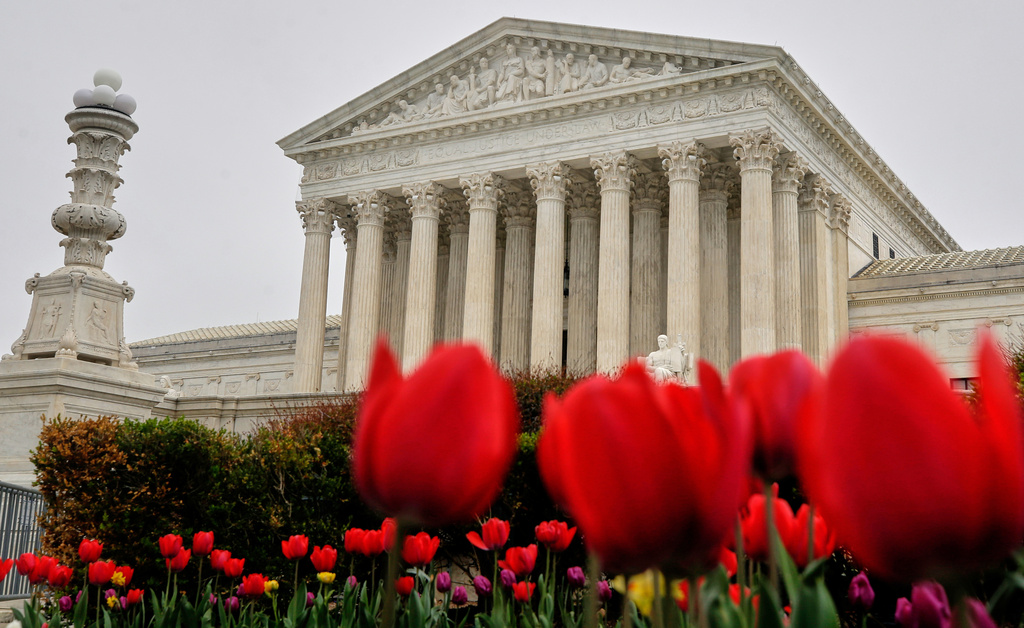 FILE - The U.S. Supreme Court is seen in Washington, Friday, April 3, 2026. (AP Photo/Rahmat Gul, File)