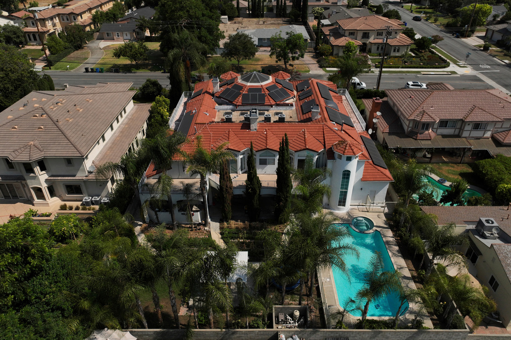 FILE - An aerial view shows the home of Silvia Zhang and Guojun Xuan on July 16, 2025, in Arcadia, Calif. (AP Photo/Jae C. Hong, File)