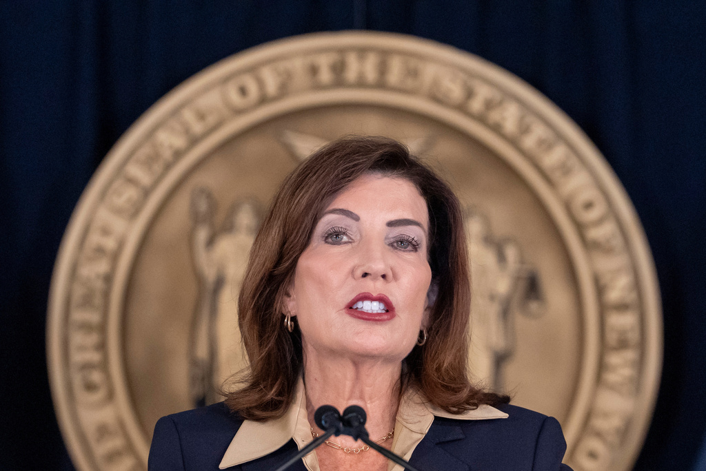 New York Governor Kathy Hochul speaks during a news conference, Friday, Oct. 2, 2026, in New York. (AP Photo/Yuki Iwamura)