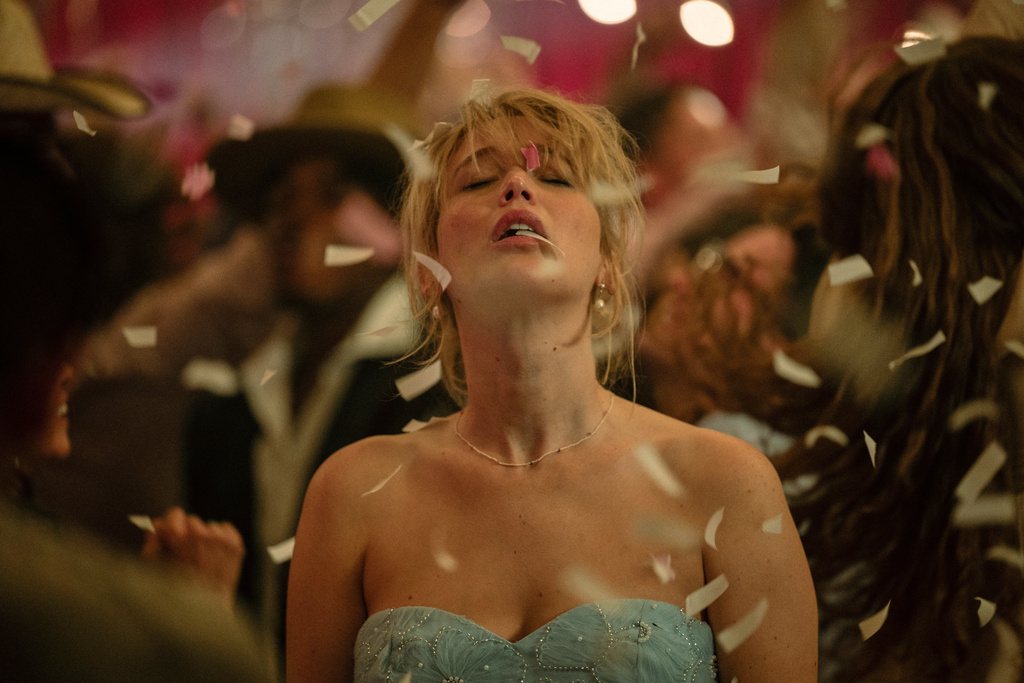 This image released by Mubi shows Jennifer Lawrence in a scene from "Die My Love." (Kimberly French/Mubi via AP)