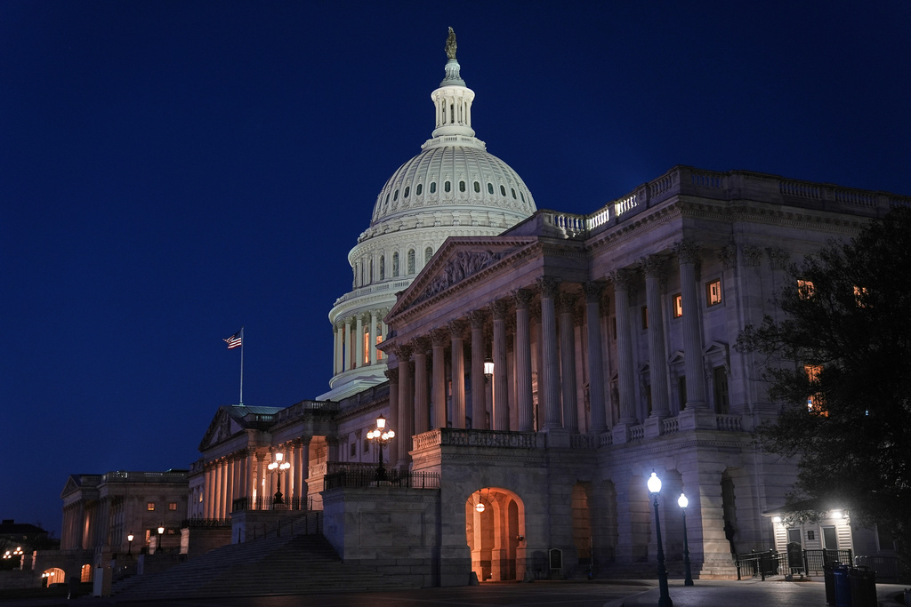 Shown is the U.S. Capitol in Washington, Tuesday, Feb. 24, 2026, ahead of President Donald Trump's State of the Union address Tuesday. (AP Photo/Matt Rourke)