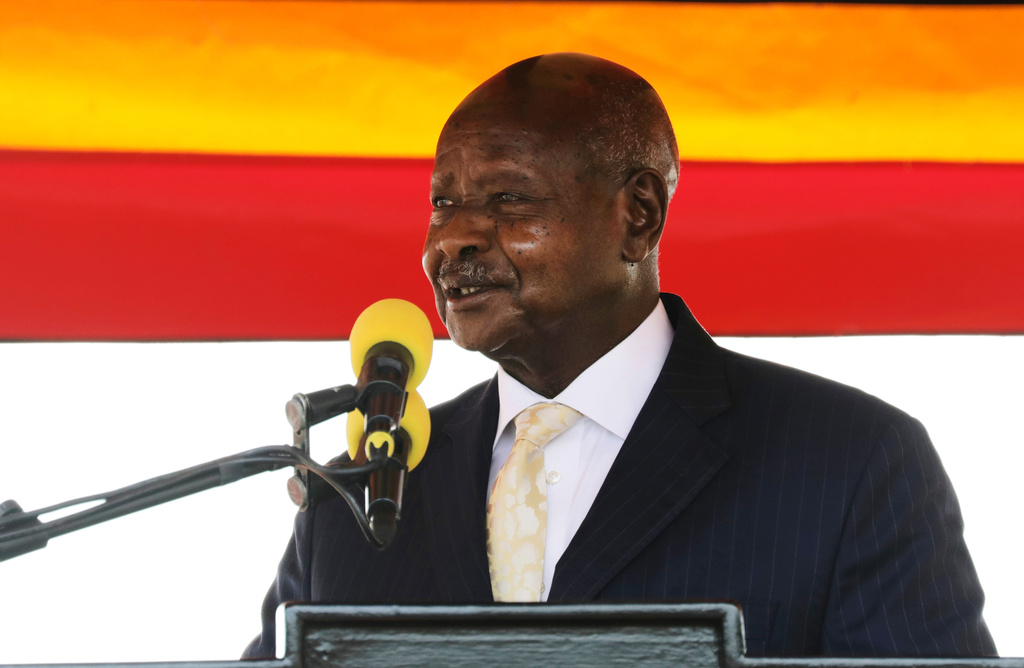 FILE - Ugandan President Yoweri Museveni speaks during the 60th Independence Anniversary Celebrations, in Kololo, Uganda, Sunday Oct. 9, 2022. (AP Photo/Hajarah Nalwadda, file)