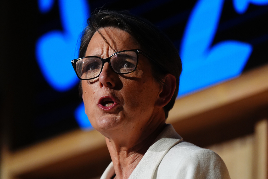 Director of GCHQ Anne Keast-Butler delivers her inaugural annual lecture Wednesday, May 27, 2026, at Bletchley Park, Buckinghamshire, Britain. (Jacob King/PA via AP)