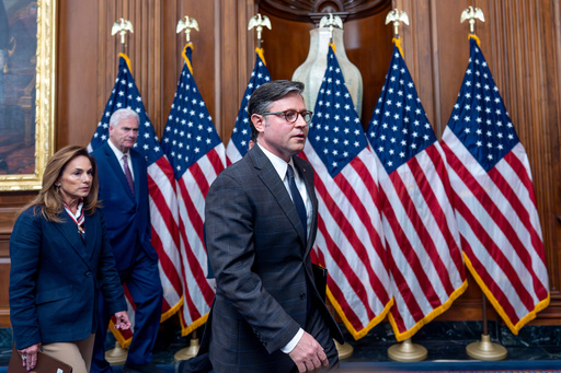 Speaker of the House Mike Johnson, R-La., center, joined from left by Rep. Lisa McClain, R-Mich., chair of the House Republican Conference, and House Majority Whip Tom Emmer, R-Minn., wrap up a news conference on day 23 of the government shutdown, at the Capitol in Washington, Thursday, Oct. 23, 2025. (AP Photo/J. Scott Applewhite) Speaker of the House Mike Johnson, R-La., center, joined from left by Rep. Lisa McClain, R-Mich., chair of the House Republican Conference, and House Majority Whip Tom Emmer, R-Minn., wrap up a news conference on day 23 of the government shutdown, at the Capitol in Washington, Thursday, Oct. 23, 2025. (AP Photo/J. Scott Applewhite)