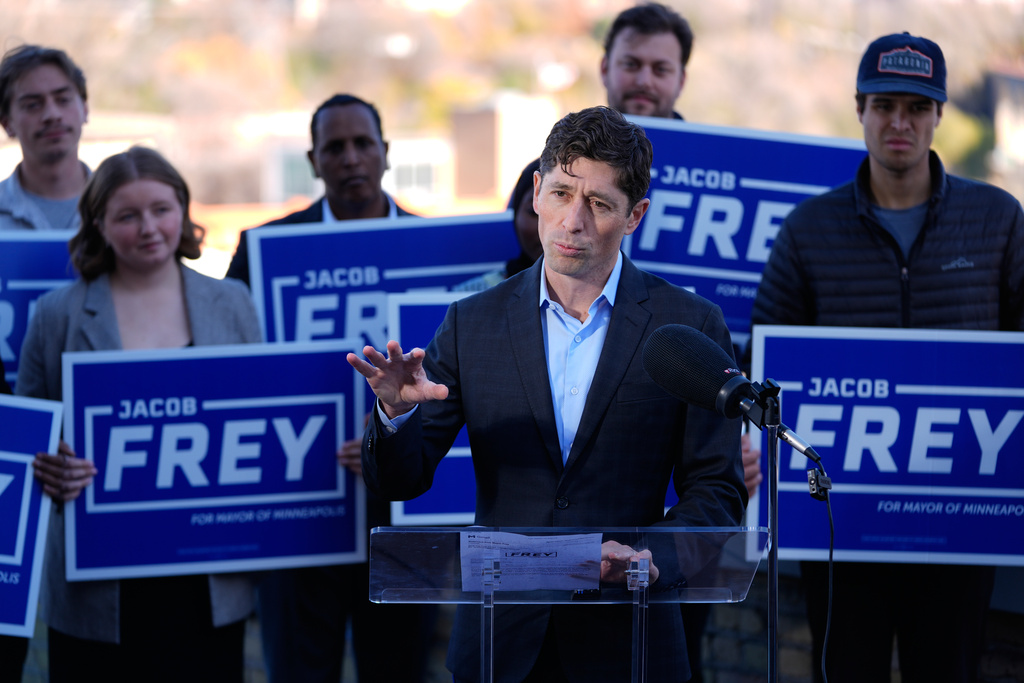 Minneapolis Mayor Jacob Frey talks during a news conference after his reelection Wednesday, Nov. 5, 2025, in Minneapolis. (AP Photo/Abbie Parr)
