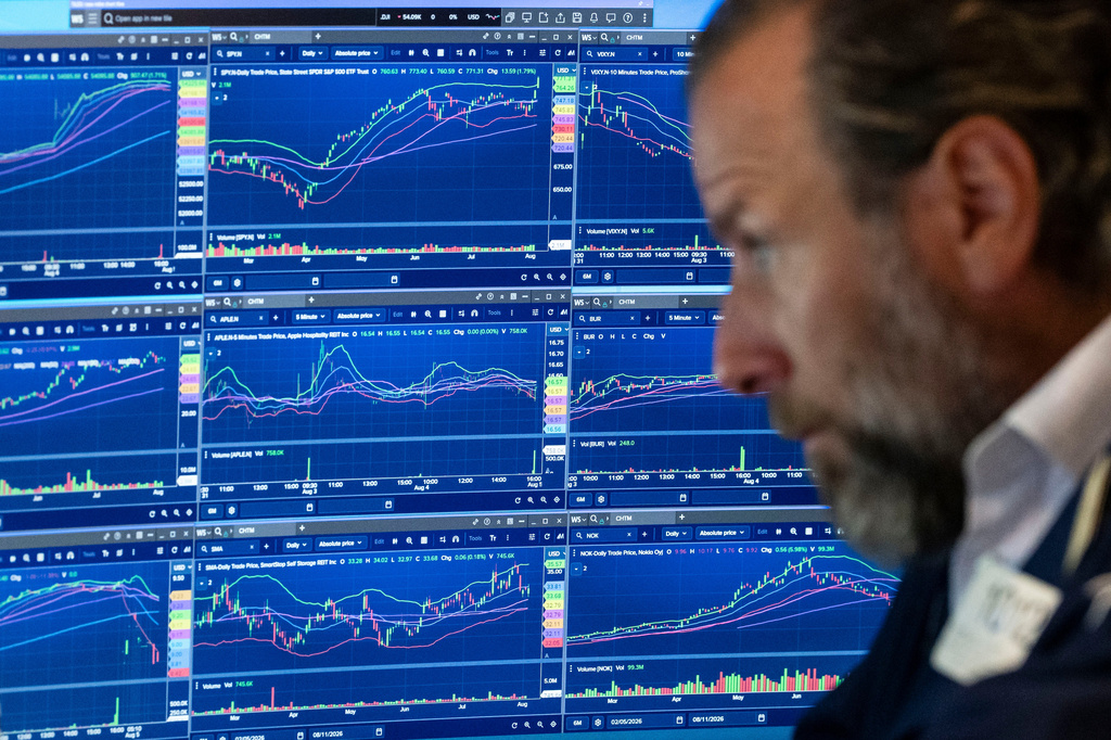Specialist Michael Pistillo works on the floor of the New York Stock Exchange, Wednesday, Aug.. 5, 2026, in New York. (AP Photo/Yuki Iwamura)