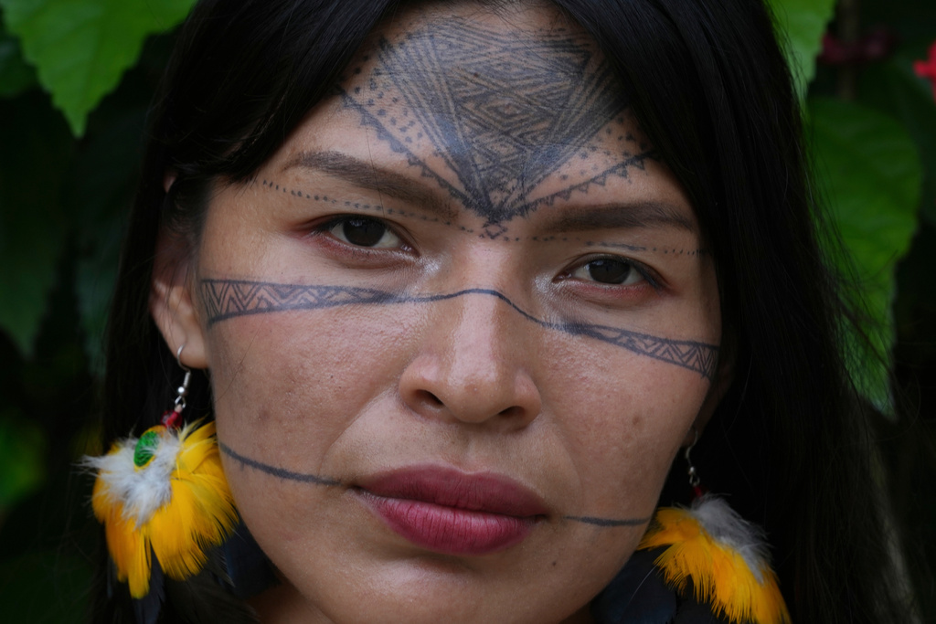 Toa Alvarado, a Kichwa leader, poses for a photo in Sucumbios, Ecuador, Saturday, March 7, 2026. (AP Photo/Dolores Ochoa)