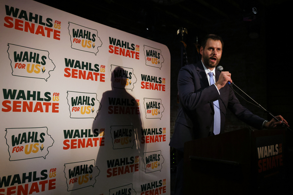 Iowa state Sen. Zach Wahls speaks during a primary election night watch party after losing the Democratic nomination for U.S. Senate, Tuesday, June 2, 2026, in Iowa City, Iowa. (AP Photo/Joseph Cress)