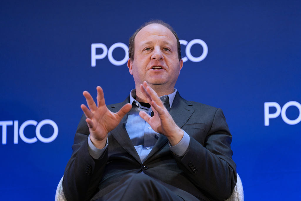 Gov. Jared Polis, D-Colo., speaks at an event at the National Governors Association Winter Meeting, Thursday, Feb. 19, 2026, in Washington. (AP Photo/Allison Robbert)