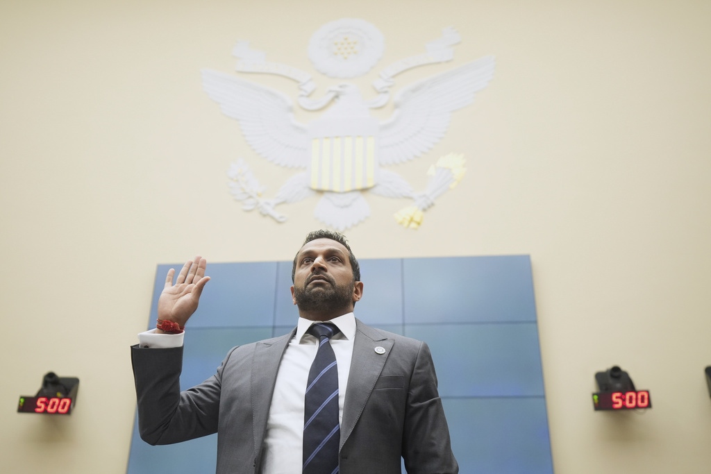 FBI Director Kash Patel is sworn in as he appears before the House Judiciary Committee, on Capitol Hill in Washington, Wednesday, Sept. 17, 2025. (AP Photo/Mark Schiefelbein)