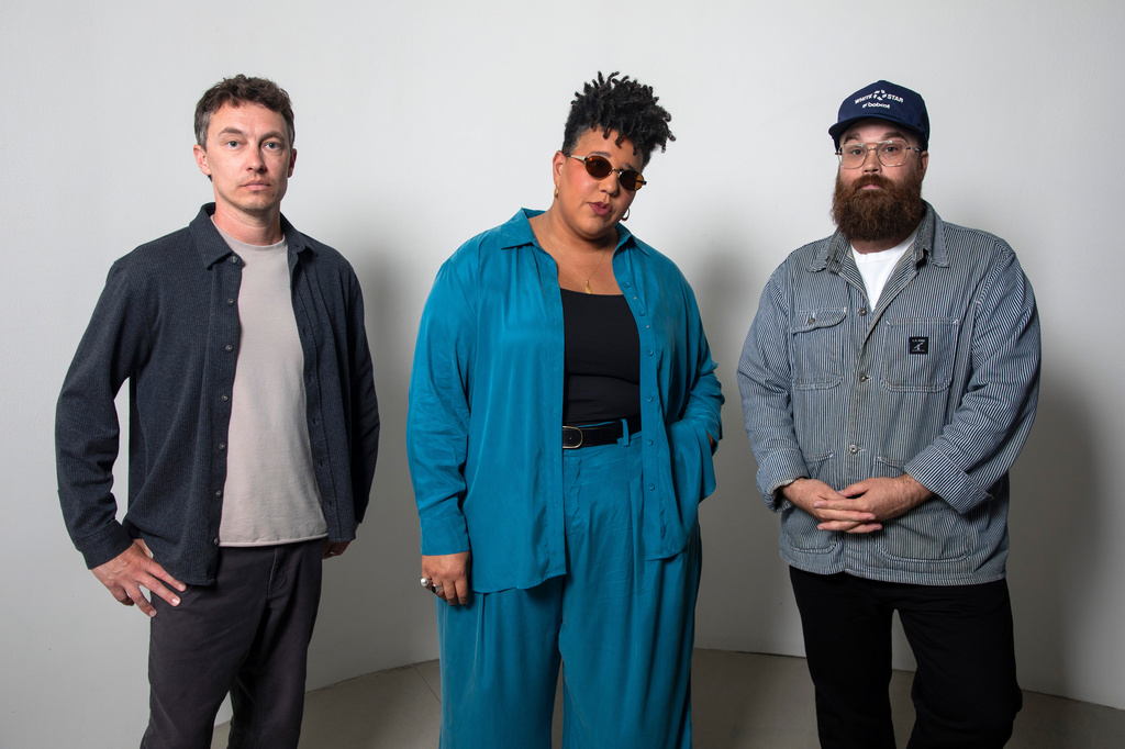 Heath Fogg, from left, Brittany Howard and Zac Cockrell, of the Alabama Shakes, pose for a portrait in New York on Saturday, June 27, 2026. (Photo by Andy Kropa/Invision/AP)