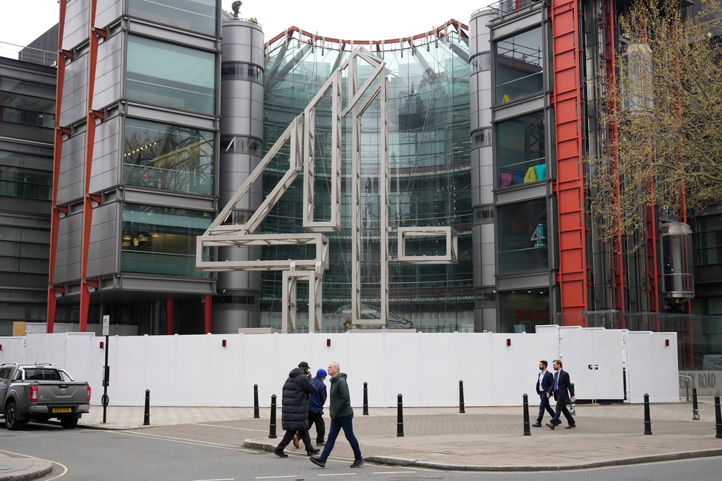 FILE - General view at the entrance of the Channel 4 Headquarters in London, on April 5, 2022. (AP Photo/Frank Augstein, File)