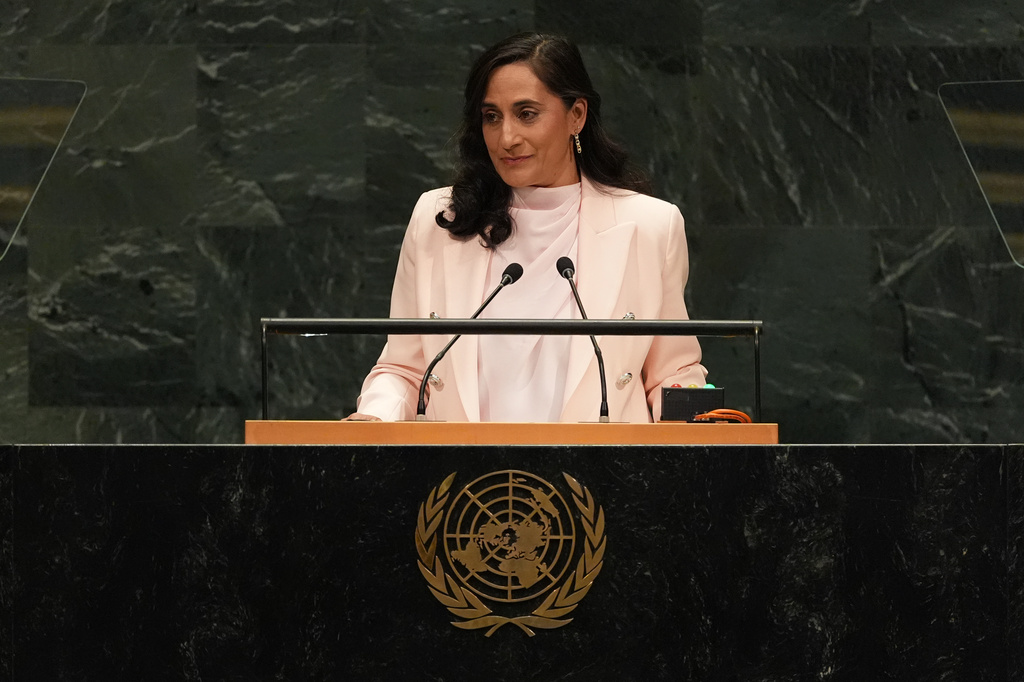 Minister of Foreign Affairs Anita Anand of Canada speaks during the 81st session of the United Nations General Assembly at United Nations headquarters, Saturday, Sept. 26, 2026. (AP Photo/Heather Khalifa)