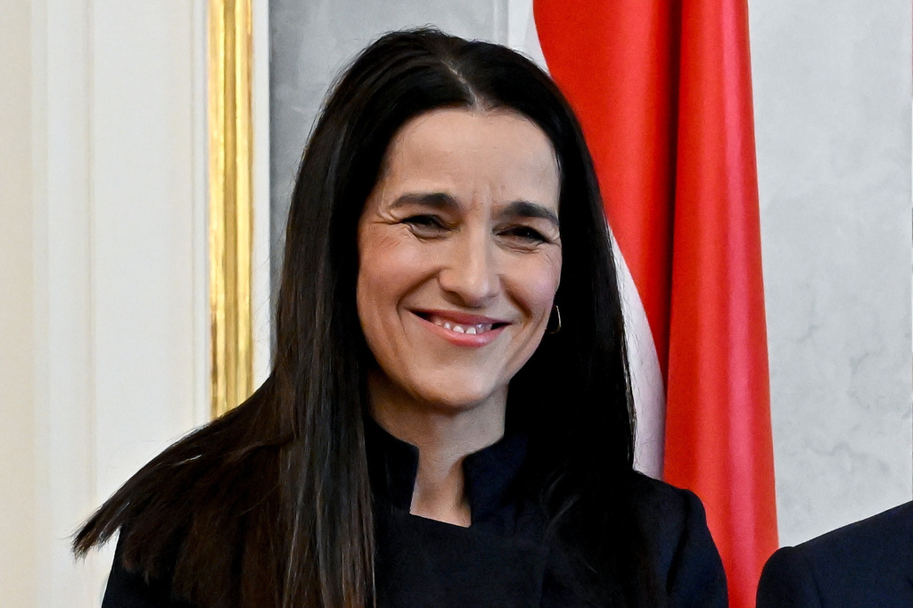 Foreign Minister Anita Orban during the appointment ceremony of ministers of the Tisza government at the presidential Alexander Palace in Budapest, Hungary, Tuesday, May 12, 2026. (Robert Hegedus/MTI via AP)