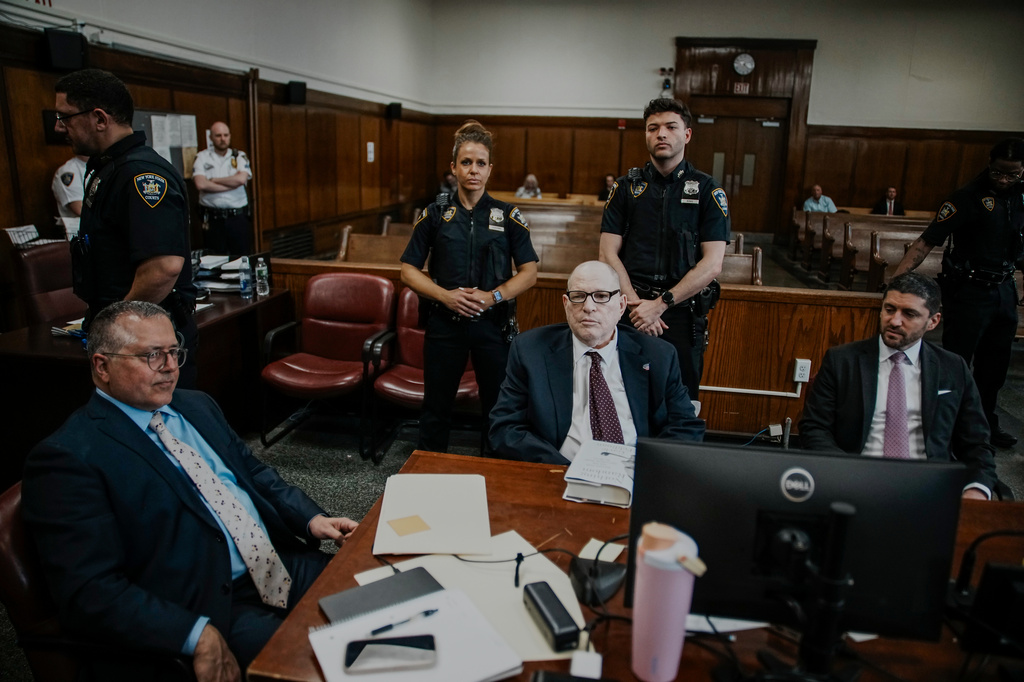 Harvey Weinstein appears in Manhattan criminal court on Friday, April 17, 2026, in New York. (AP Photo/Eduardo Munoz Alvarez, Pool)