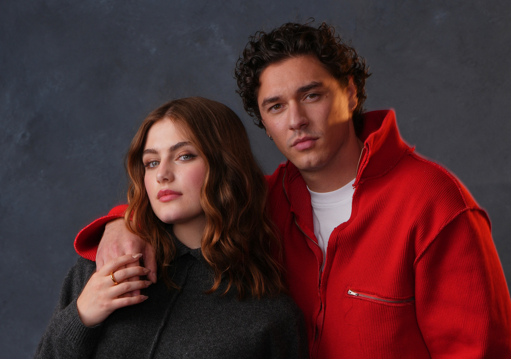 Actors Ella Bright, left, and Belmont Cameli pose for a portrait to promote the series "Off Campus" on Tuesday, April 28, 2026, in West Hollywood, Calif. (AP Photo/Chris Pizzello)