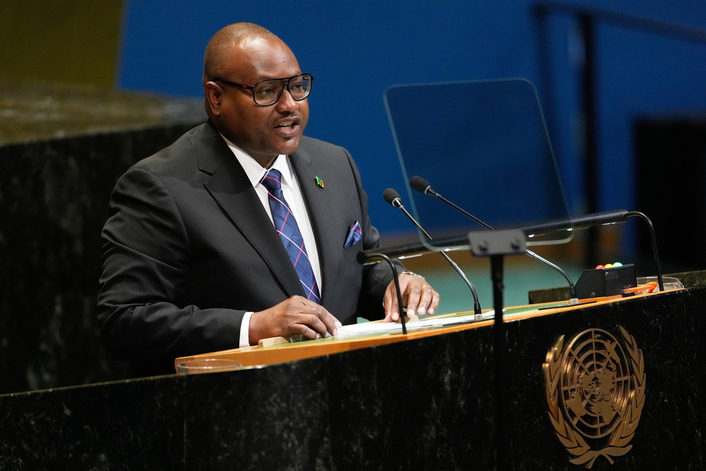 Mulambo Hamakuni Haimbe, Minister for Foreign Affairs of Zambia, addresses the 80th session of the United Nations General Assembly at United Nations headquarters, Monday, Sept. 29, 2025. (AP Photo/Seth Wenig)
