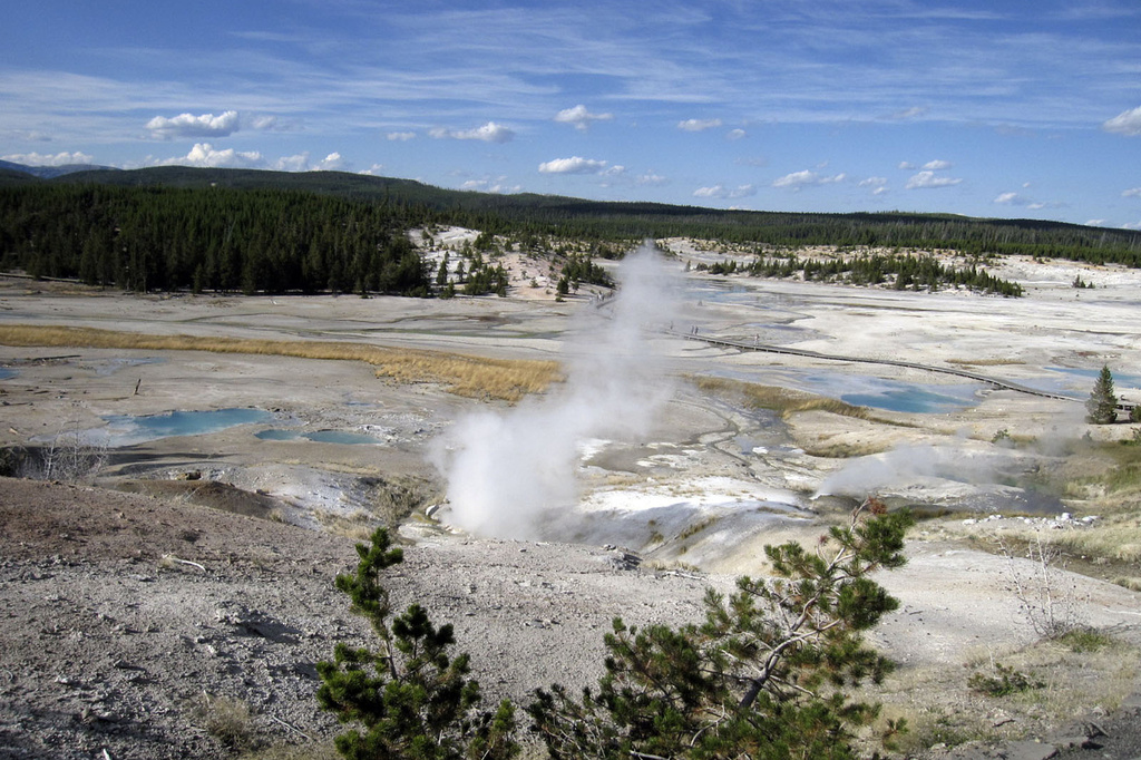 FILE- Steam rises a the Norris Geyser Basin in Yellowstone National Park, Wyo., Spet. 2009. (AP Photo/Beth Harpaz, File)