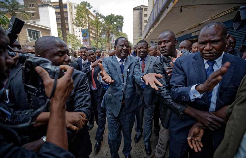 Opposition leader Raila Odinga arrives at the Supreme Court in downtown Nairobi, Kenya Friday, Sept. 1, 2017. (AP Photo/Ben Curtis)
