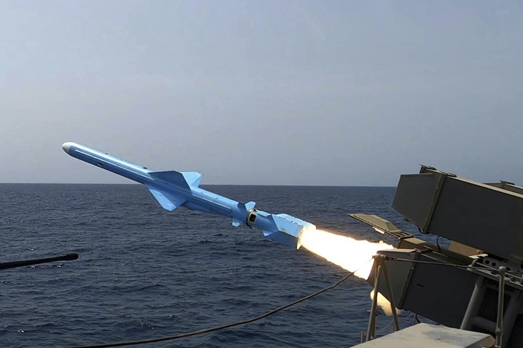 In this picture released by the official website of the Iranian Army on Thursday, Aug. 21, 2025, a missile is fired from a vessel during Iranian navy drill in the Gulf of Oman and the Indian Ocean. (Masoud Nazari Mehrabi/Iranian Army via AP)