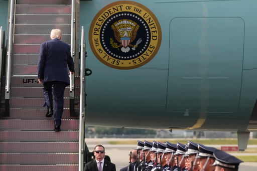 President Donald Trump boards Air Force One at Gimhae International Airport in Busan, South Korea, Thursday, Oct. 30, 2025, en route to Joint Base Andrews, Md. (AP Photo/Mark Schiefelbein) President Donald Trump boards Air Force One at Gimhae International Airport in Busan, South Korea, Thursday, Oct. 30, 2025, en route to Joint Base Andrews, Md. (AP Photo/Mark Schiefelbein)