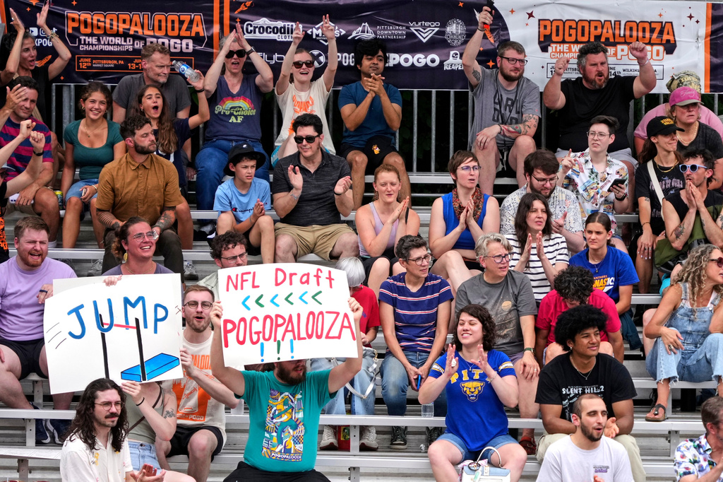 Pogo fans fill the bleachers during Pogopalooza 2026 in Wilkinsburg, Pa., on Sunday, June 14, 2026. (AP Photo/Gene J. Puskar)