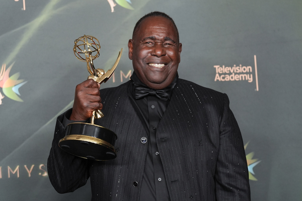 Ernest Harden Jr. poses in the press room with the award for outstanding guest actor in a drama series for "The Pitt" during night two of the Creative Arts Emmy Awards on Sunday, Sept. 6, 2026, in Los Angeles. (AP Photo/Chris Pizzello)
