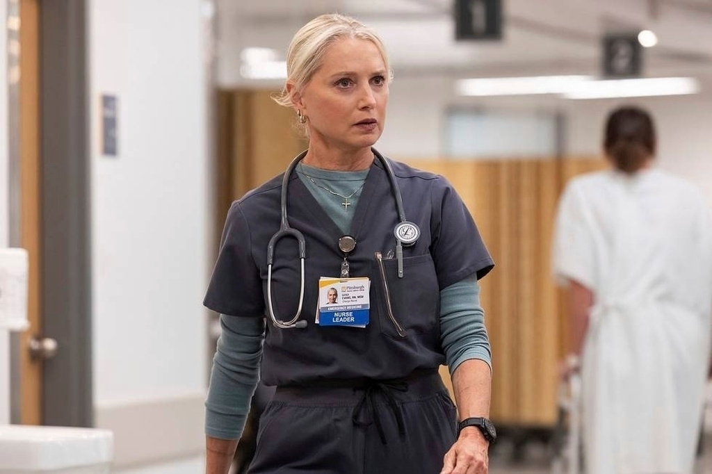 This image released by HBO shows Katherine LaNasa in a scene from "The Pitt." (HBO via AP)